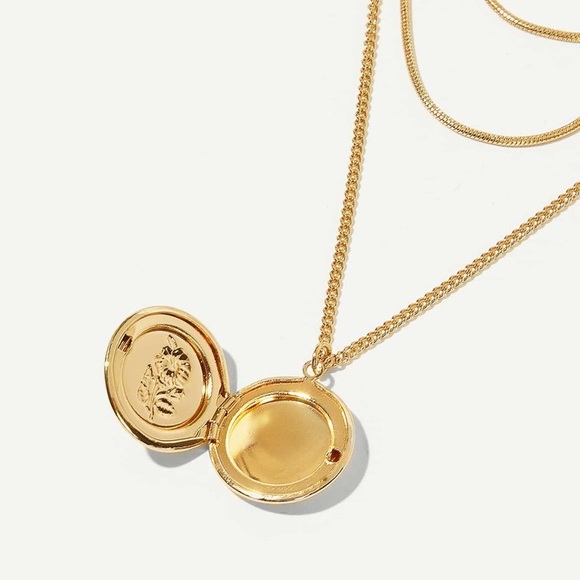 Flower Engraved Round Pendant Layered Necklace - Picture 4 of 6